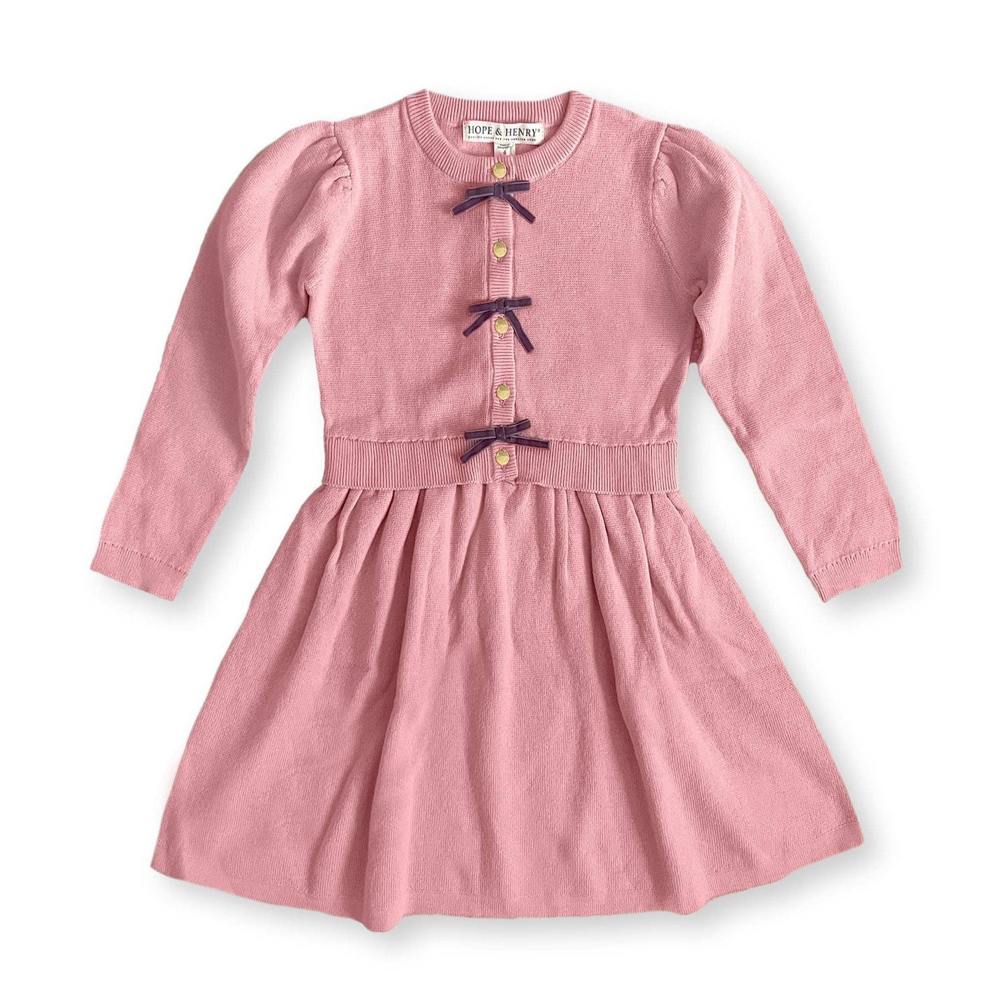 Organic Button Front Sweater Dress: Rose / 5
