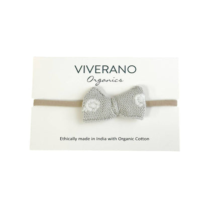 Embroidered Knit Bow Baby Headband (Organic Cotton): Vintage Rose