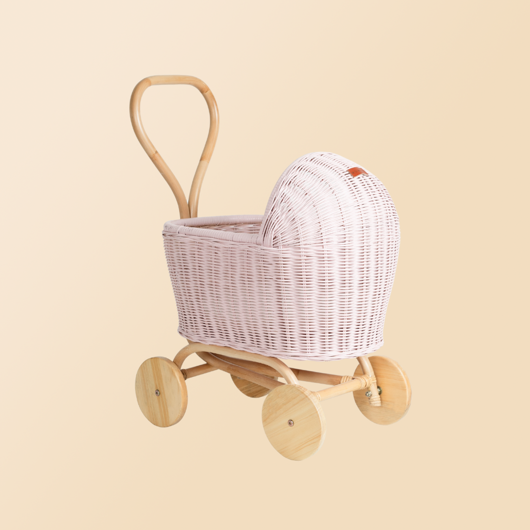 Handcrafted - Colette Doll Stroller (Pink) - Rattan Wicker