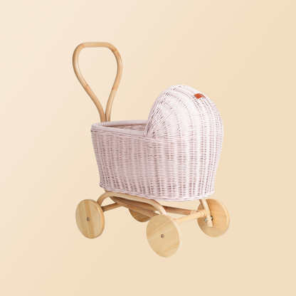 Handcrafted - Colette Doll Stroller (Pink) - Rattan Wicker