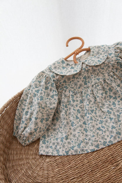 Blue Floral Puff Sleeve Blouse