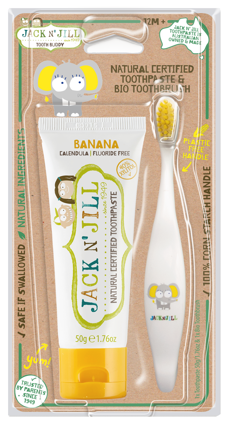 Jack N' Jill Tooth Buddy Pack -Banana+Kids Toothbrush Ellie