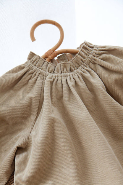 Dark Beige/Cord Bow Long Sleeve Romper