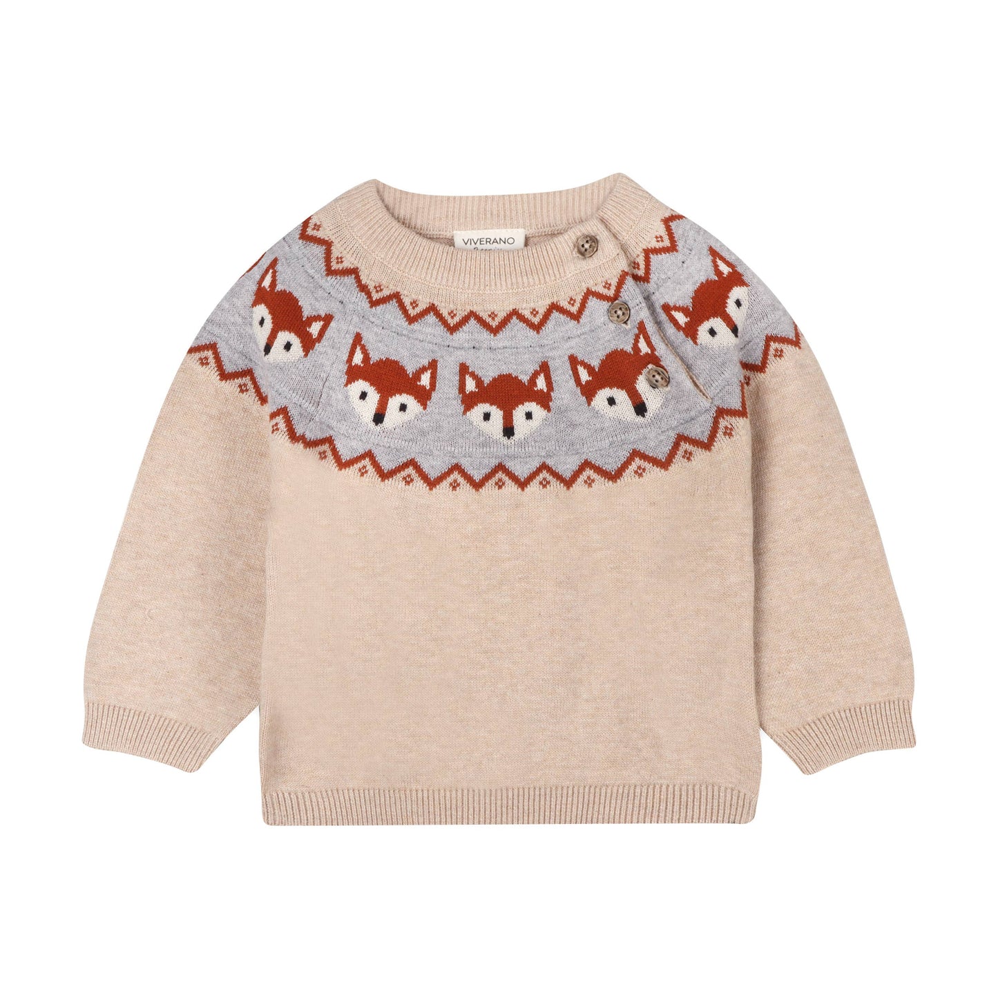 Fox Jacquard Fair Isle Sweater Knit Baby Pullover (Organic): Oatmeal Heather / 18-24M
