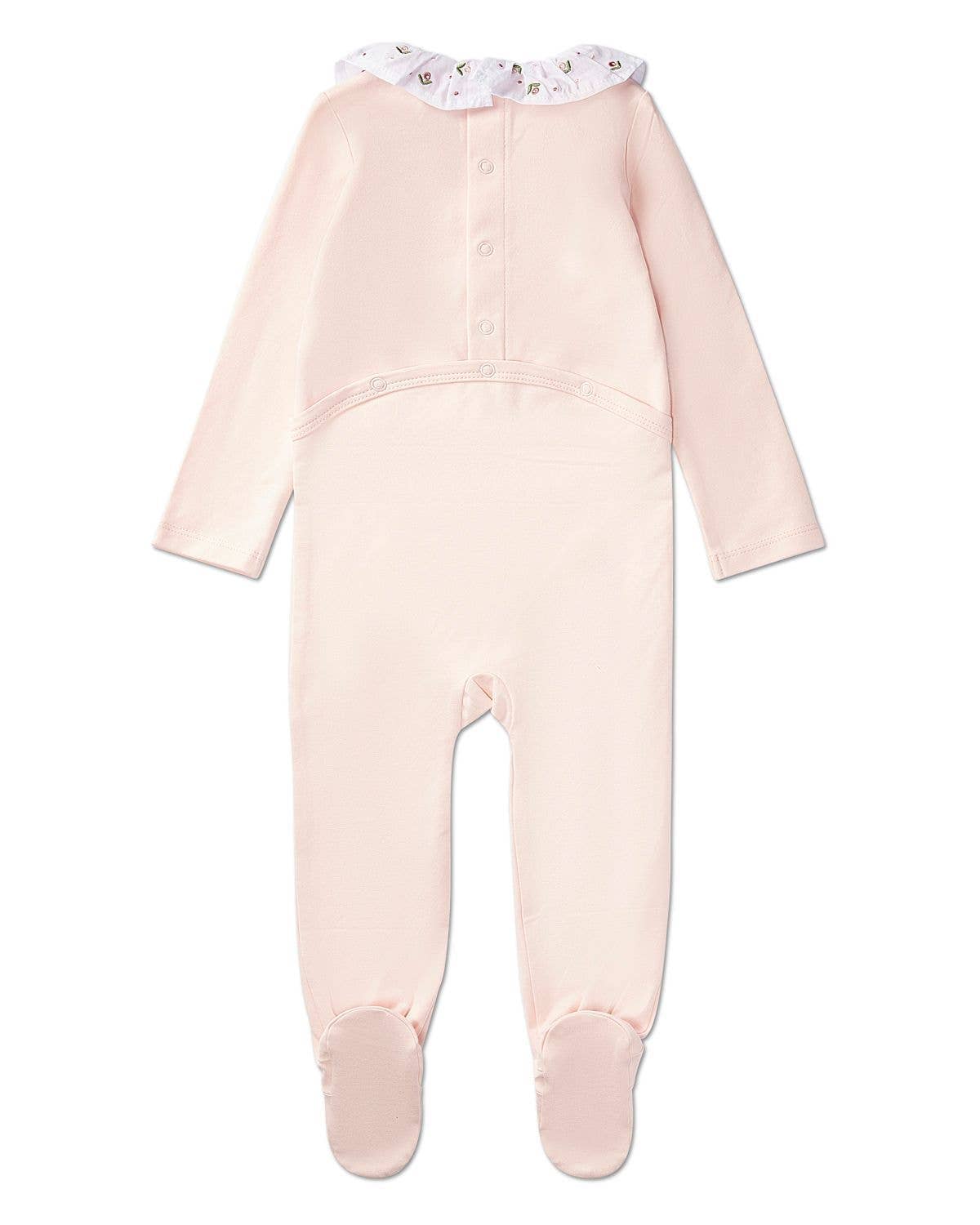 Flower Ruffle Collar Footie: Soft Pink / 3 Months