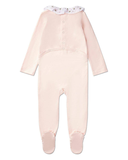 Flower Ruffle Collar Footie: Soft Pink / 3 Months