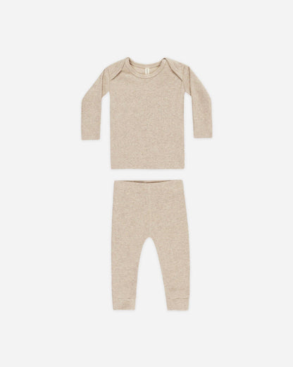 Quincy Mae Ribbed Tee And Legging Set - Taupe