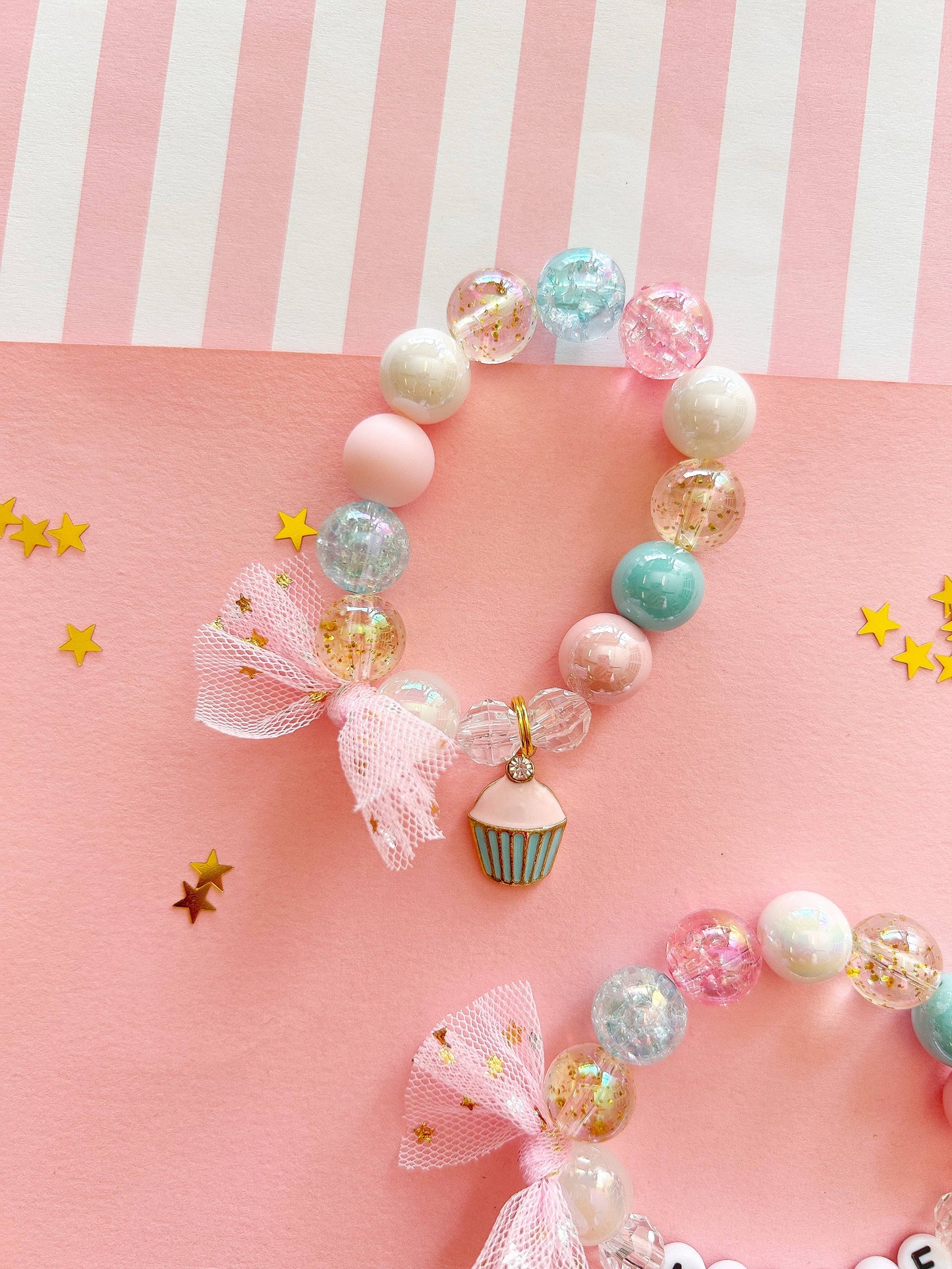Cupcake Sweet Treat Kids Birthday Beaded Charm Bracelet 