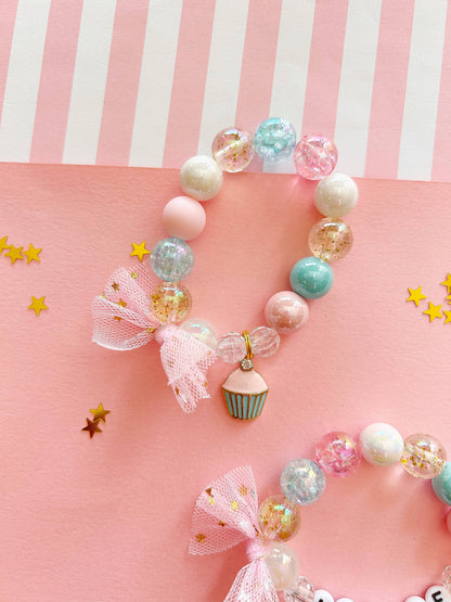 Cupcake Sweet Treat Kids Birthday Beaded Charm Bracelet 