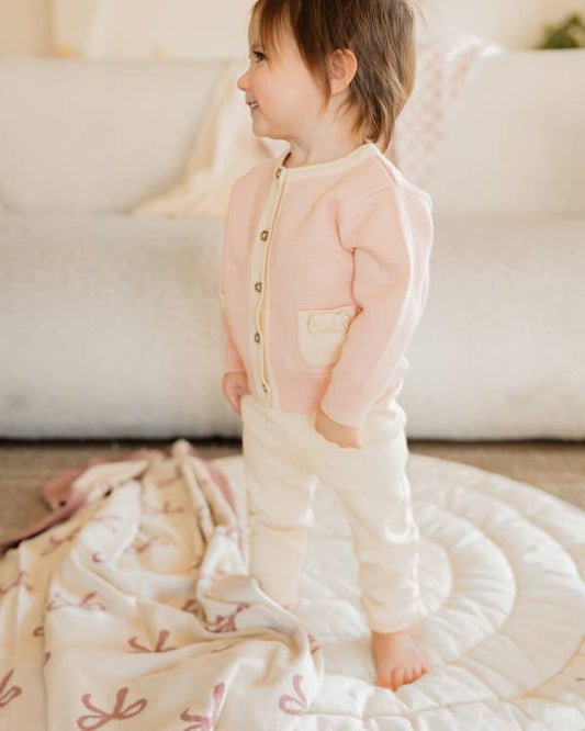 Sweet Bow - Organic Cotton Reversible Knit Baby Blanket: Vintage Rose / One Size