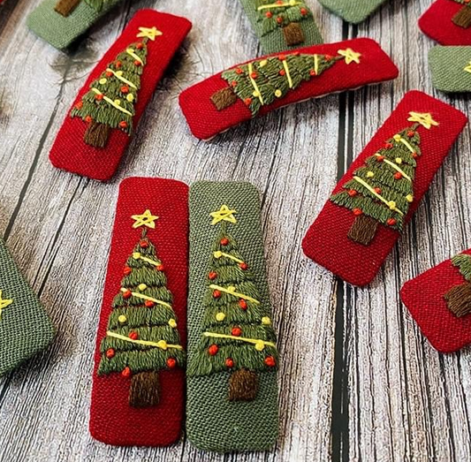 Xmas Tree Embroidered Hair Barrette, Christmas Collection ✅: 1. Xmas Tree - Red