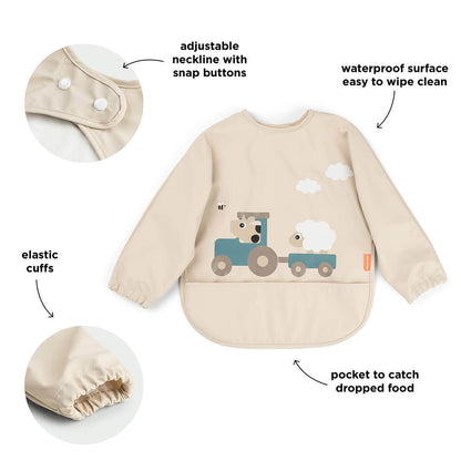 Sleeved pocket bib Tiny farm Sand