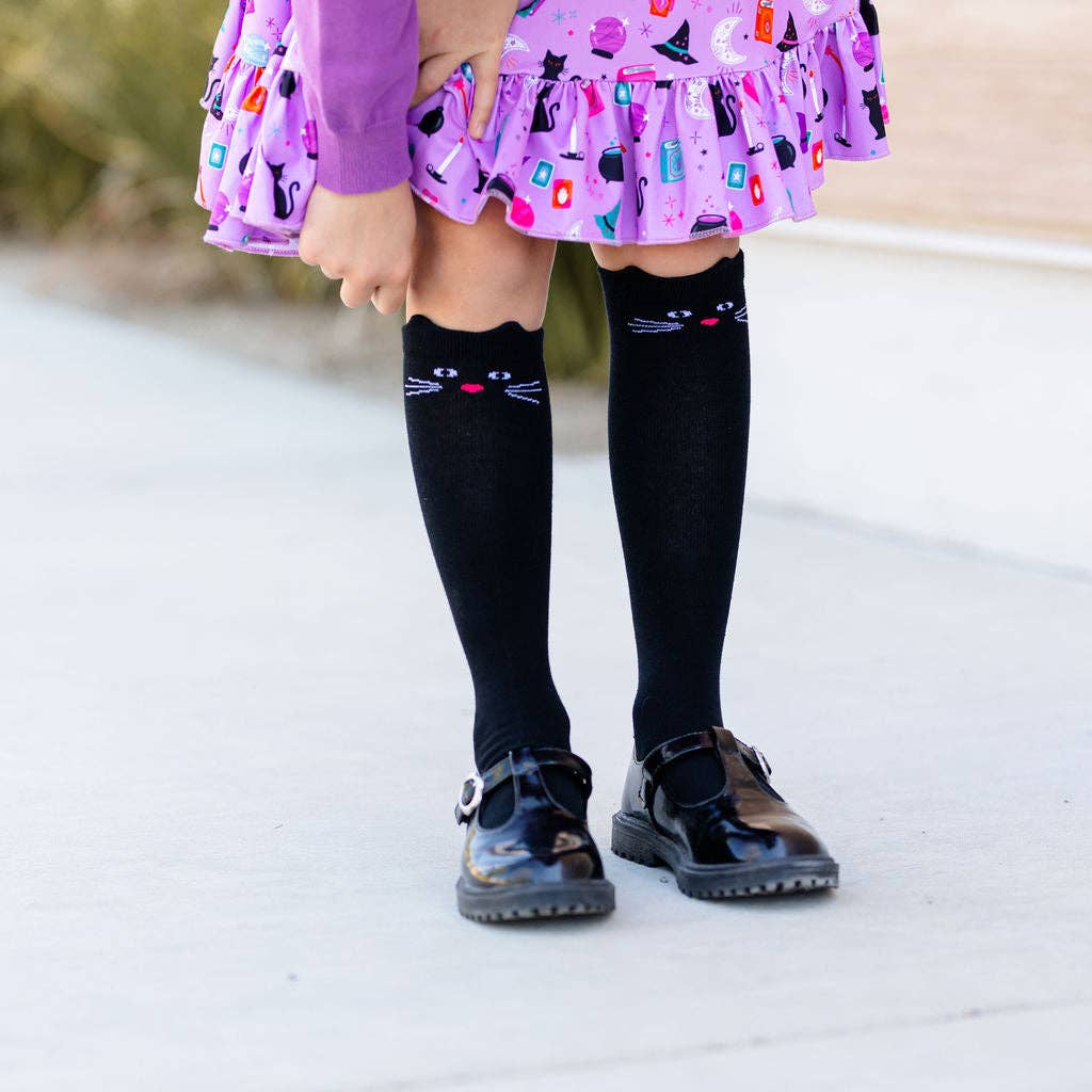 Black Cat Knee High Socks: 7-10 YEARS
