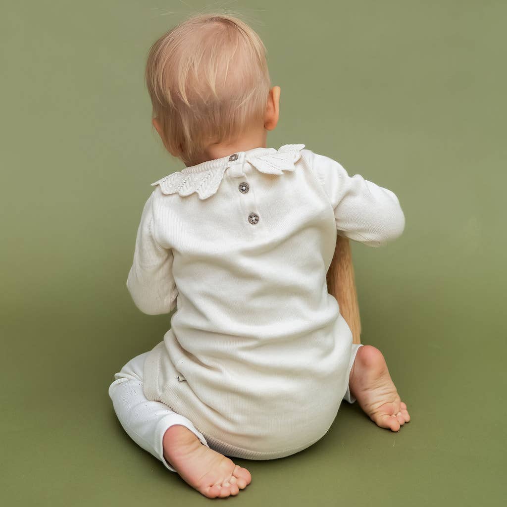 Emma Floral Embroidered Knit Baby Ruffle Dress (Organic): Natural / 12-18M