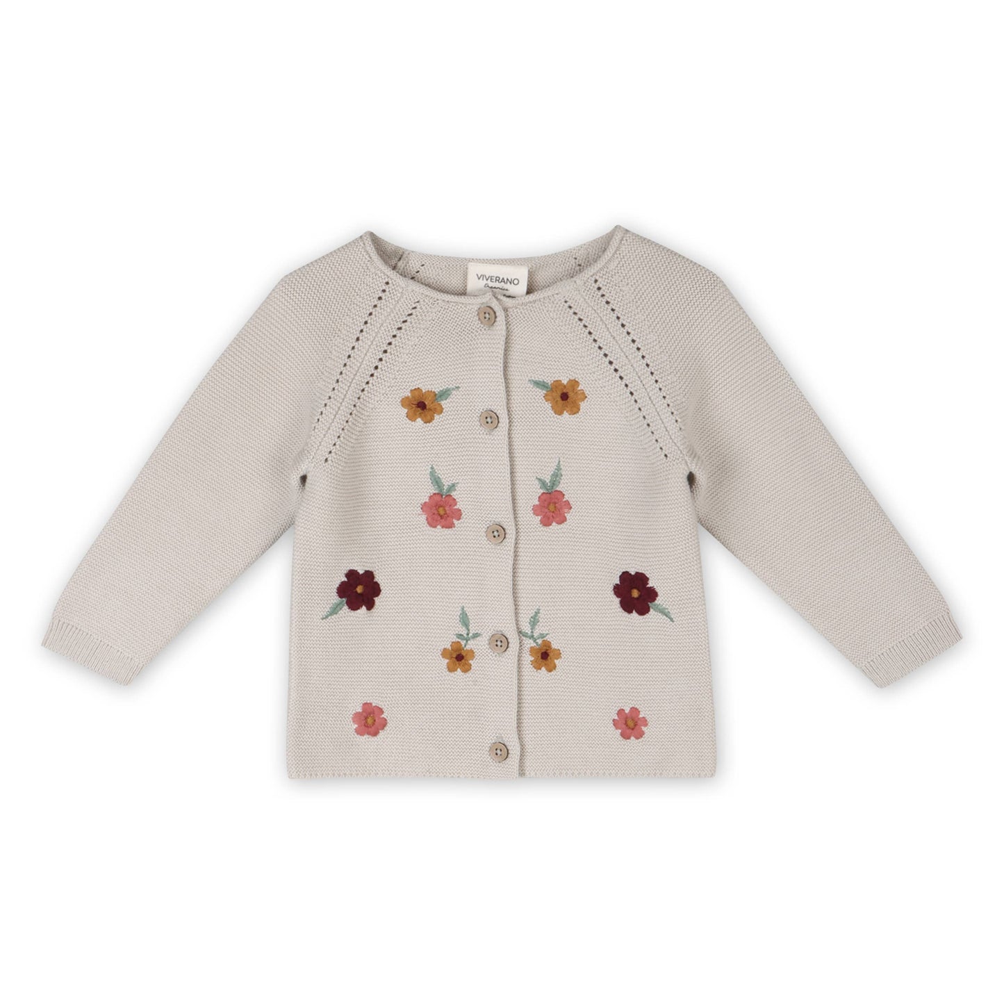 Floral Embroidered Pearl Knit Baby Cardigan Sweater -Organic: Stone / 18-24M