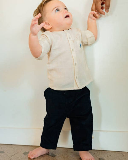 Portofino Baby Shirt & Pants Set (Organic Cotton): Natural / Navy / 12-18M