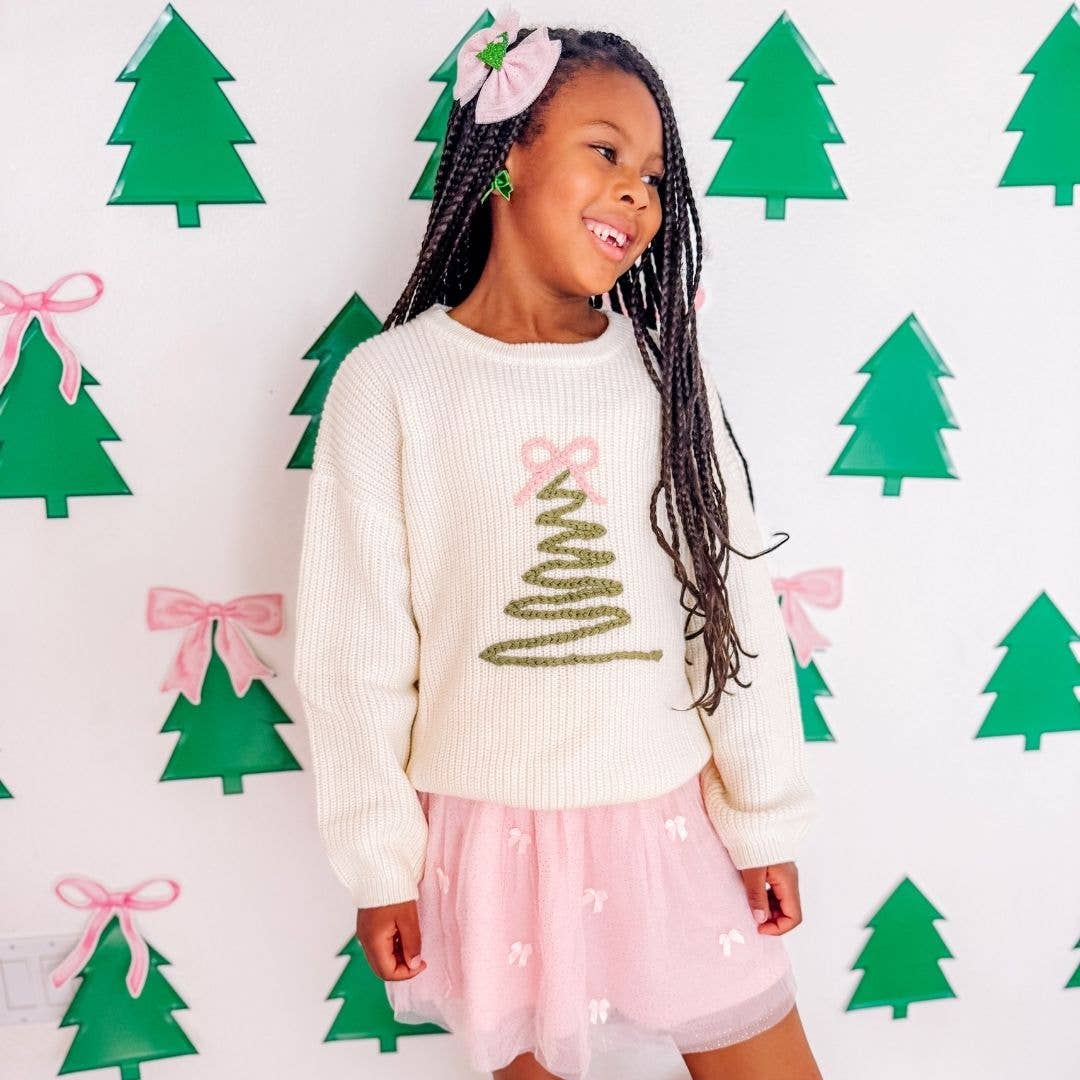 Coquette Christmas Tree Knit Sweater - Kids Clothing Holiday: 3T