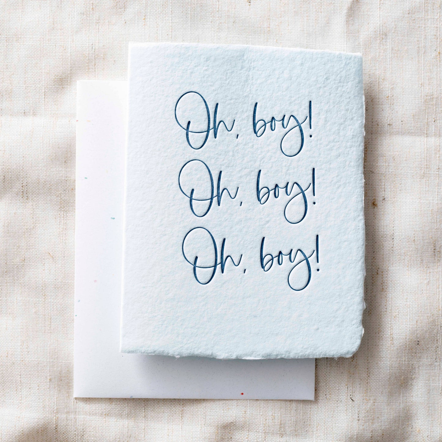 Oh Boy | New Mom, Infant Baby Shower Greeting Card: Flat A2 Greeting Card. Blank on Back.