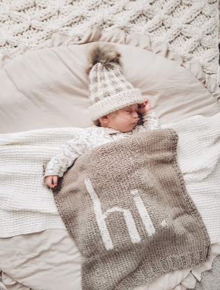 Hi. Hand Knit Baby Blanket Pebble: Pebble