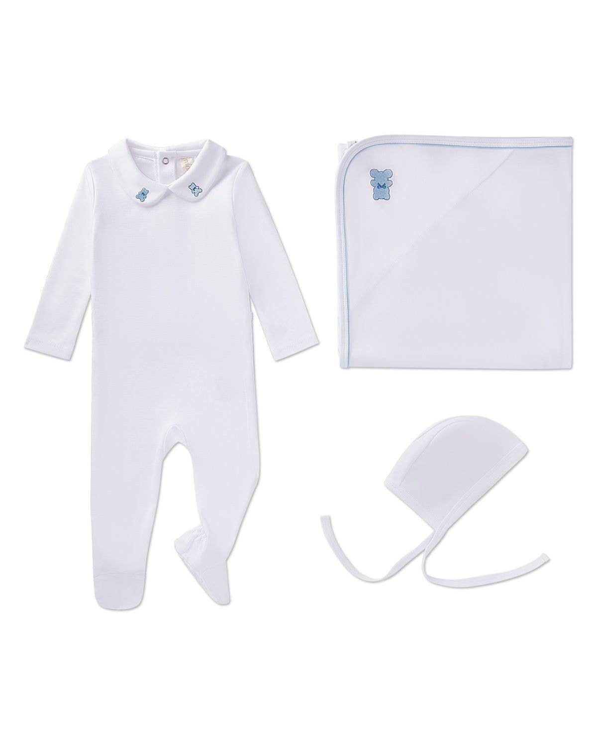 Peter Pan Bear Collar 3 PC Footie Set: Winter White / 3 Months