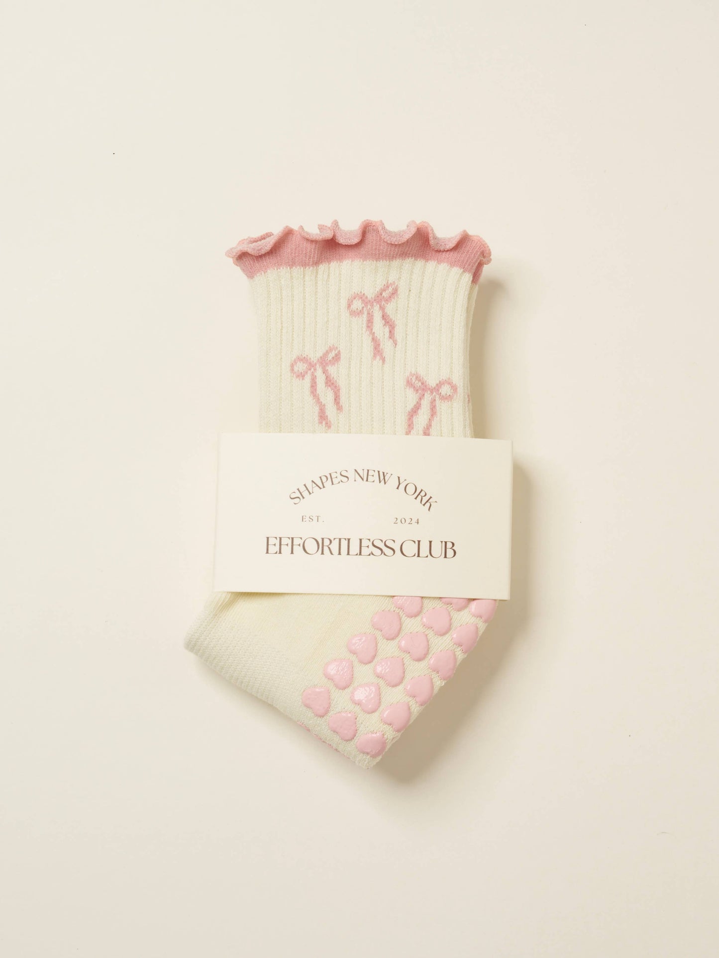 🎀 Bow Ruffle Grip Sock [Soft Pink], Pilates Socks