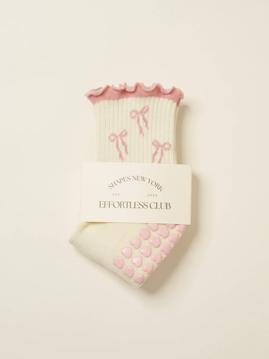 🎀 Bow Ruffle Grip Sock [Soft Pink], Pilates Socks