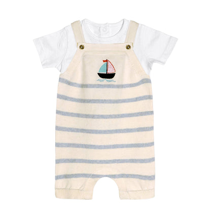 Sailboat Stripe Baby Knit Shortall Set (Organic Cotton)