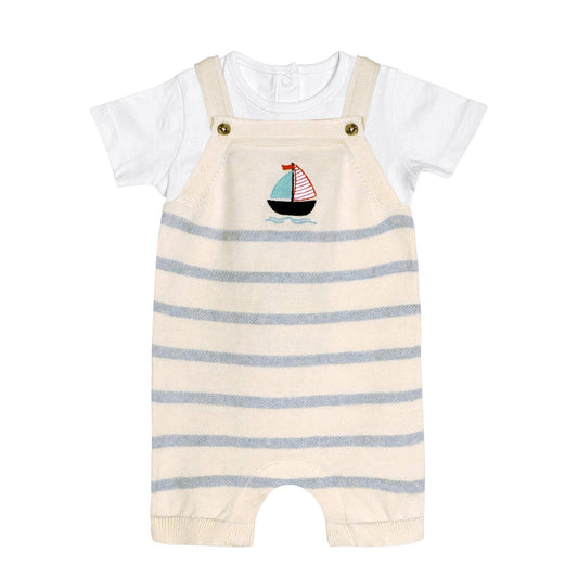 Sailboat Stripe Baby Knit Shortall Set (Organic Cotton)