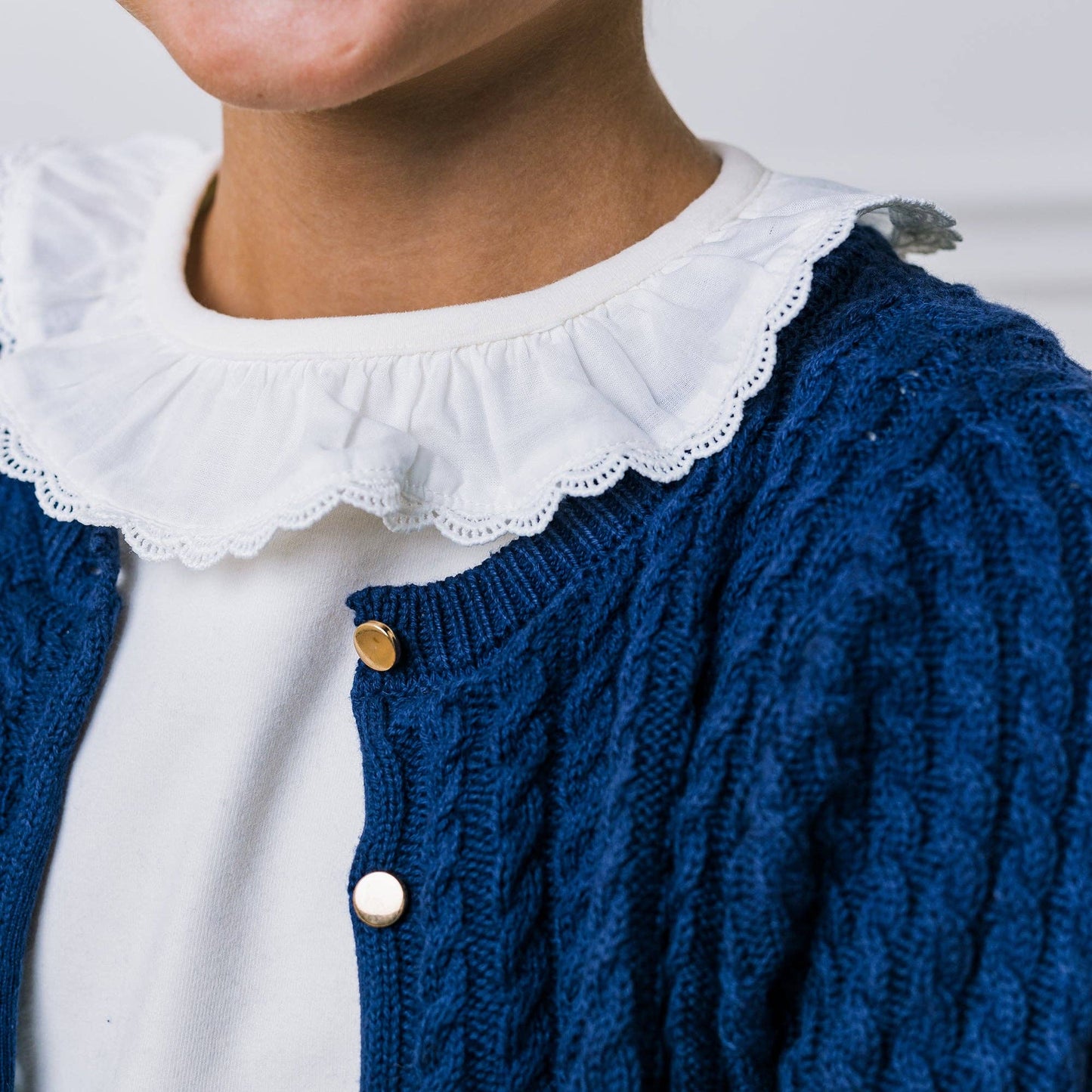 Classic Cable Organic Cardigan: Navy Cable / XX-Small