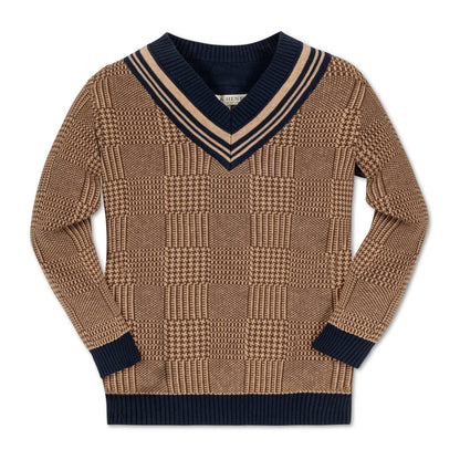 Organic Intarsia Cricket Sweater - Baby: Brown Glen Plaid Intarsia