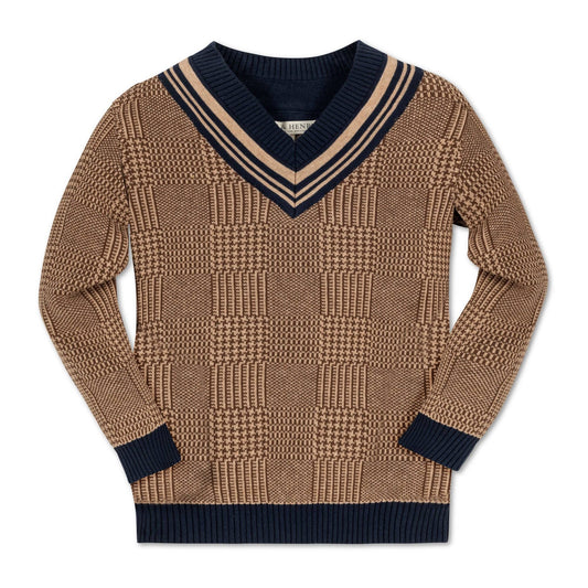 Organic Intarsia Cricket Sweater - Baby: Brown Glen Plaid Intarsia / 6-12 Months