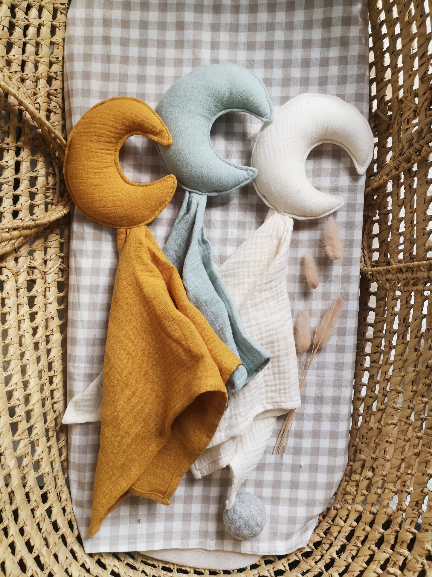 Moon comforter - Baby security blanket: NAVY WITH GOLD DOTS