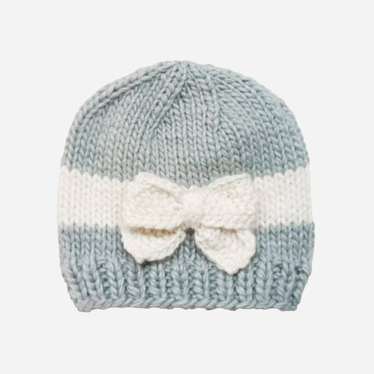 Bow Hat, Bowie Grey Cream Matching Winter Baby Kid Apparel: Bowie Grey / XS 3-6m