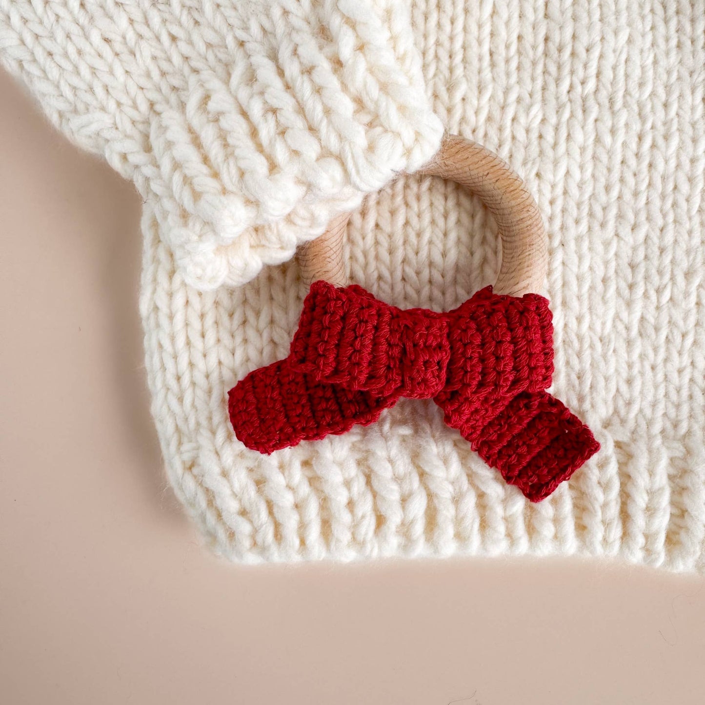 Teether Bow Red Cotton Crochet Fall Christmas Gift Holiday