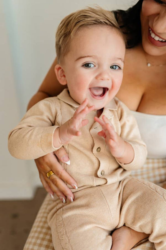 Resort Cable Knit Baby Sweater Cardigan & Pant Set: Oatmeal Heather