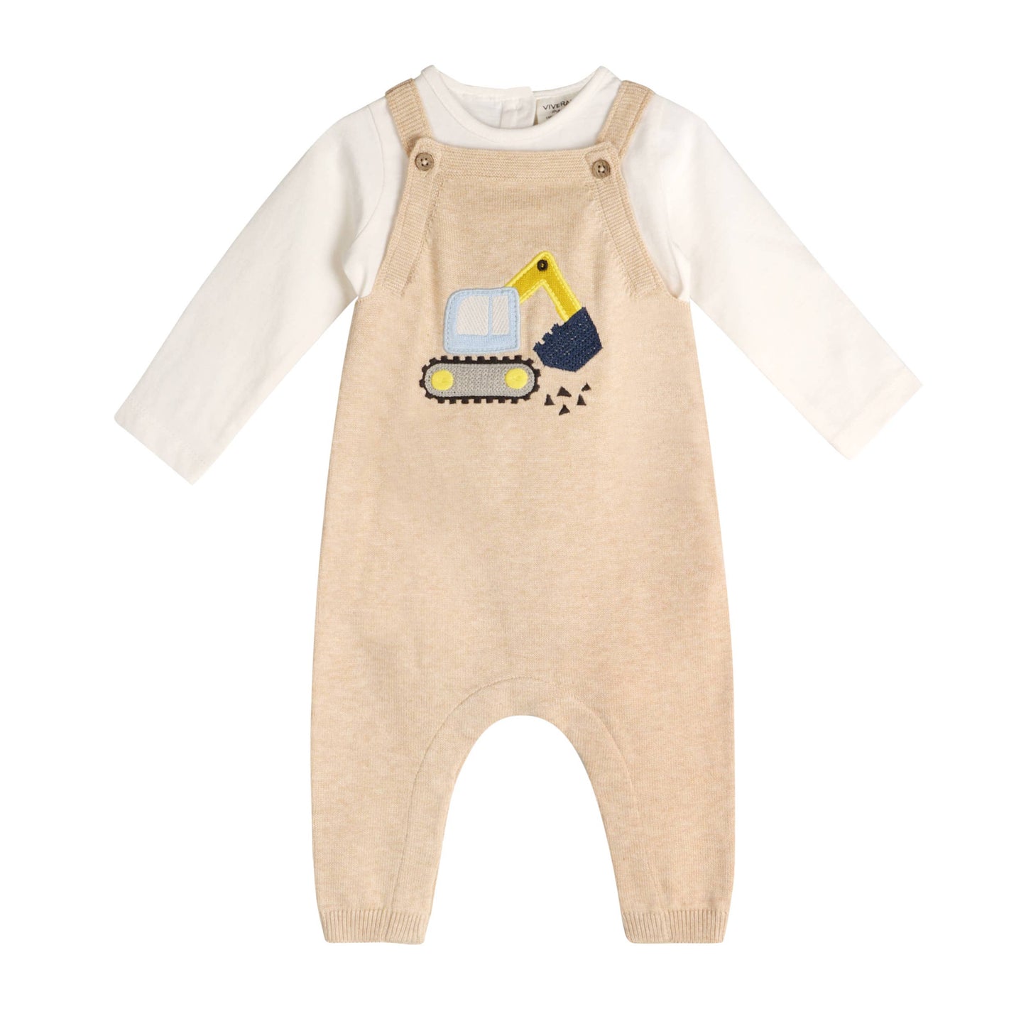 Excavator Truck Embroidered Baby Overall Set -Organic Cotton: Oat Heather / 3-6M