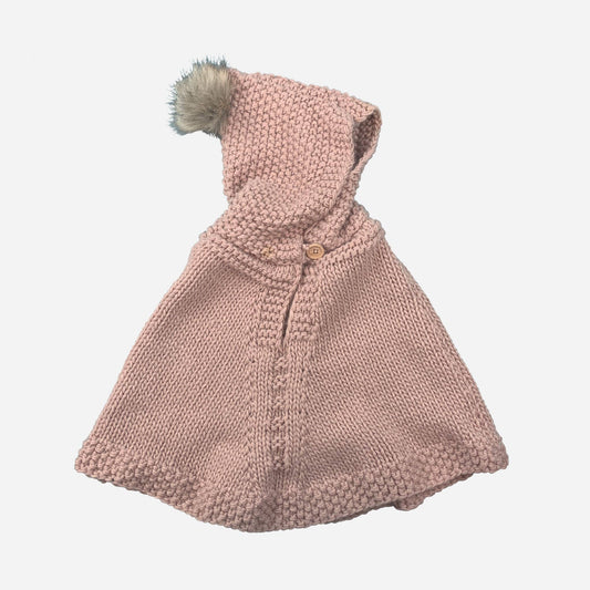 Poncho with Faux Fur Pom, Blush Kids Fall Holiday Valentines: S; 1-2yrs
