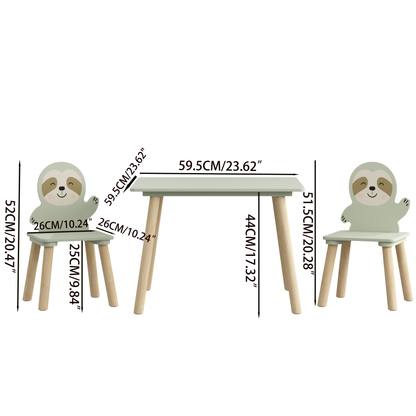 Kids Sloth Bookshelf, Book Rack, Table Chair Set, Sage Green