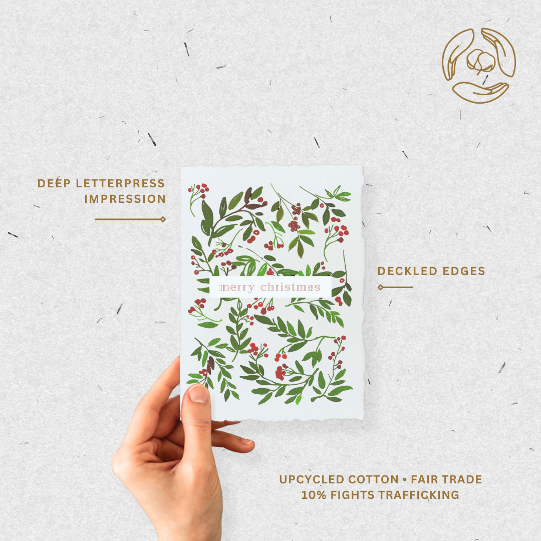 Merry Christmas | Berries Holiday Greeting Card: Flat A2 Greeting Card. Blank on Back.