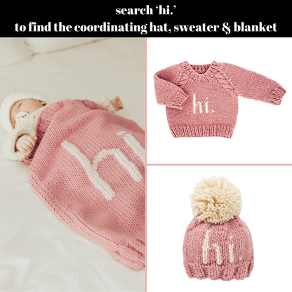 Hi. Hand Knit Baby Blanket Rosy Pink: Rosy