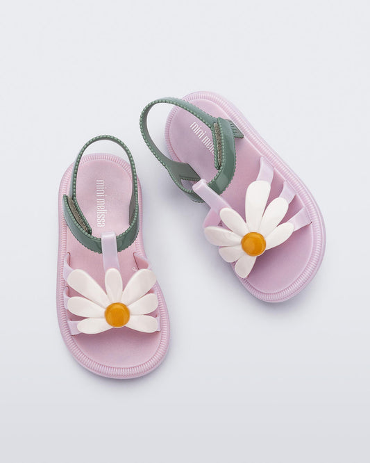 Mini Melissa Hip Bloomy Baby Sandals: Metallic Pink/Green
