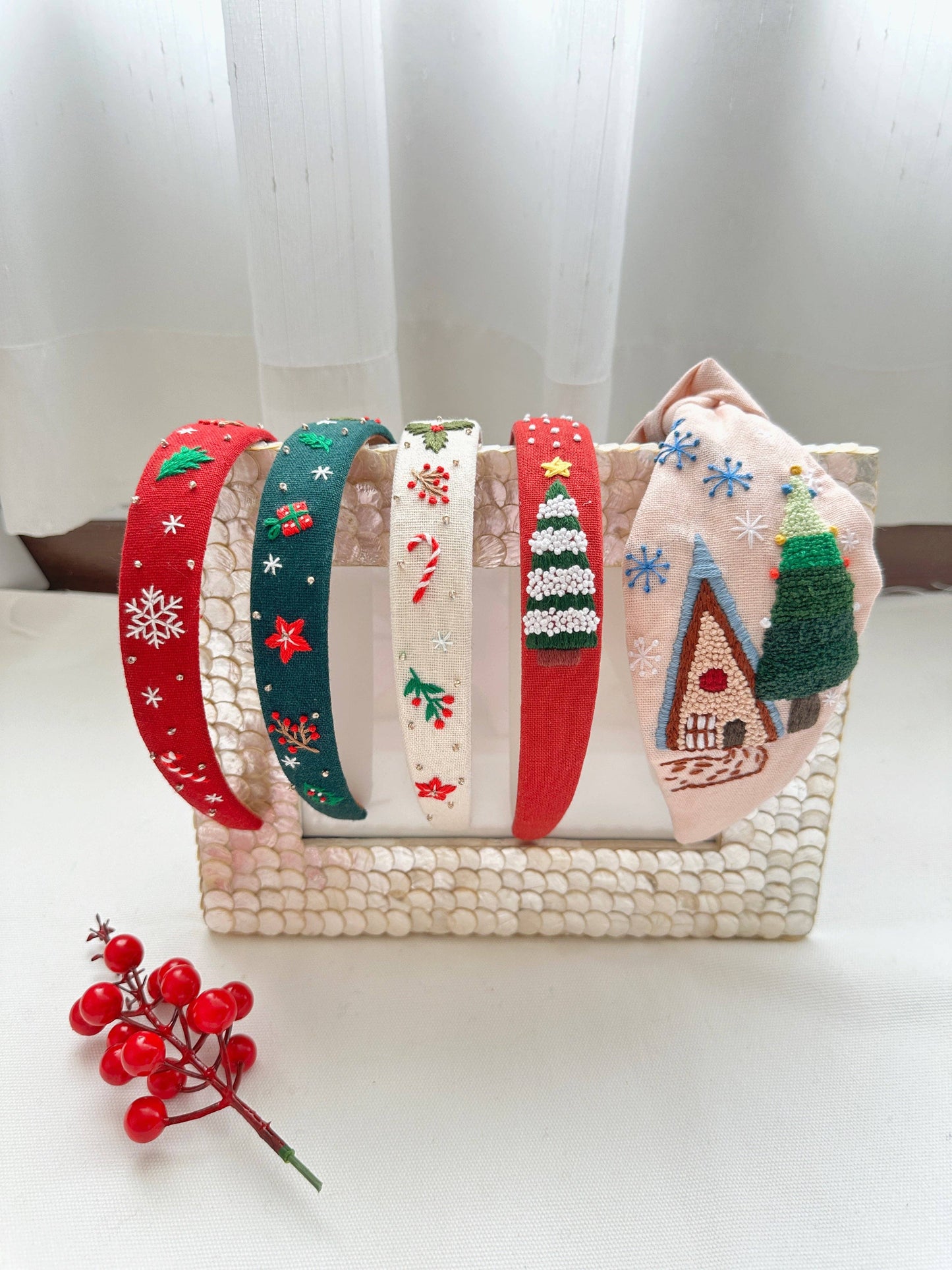 Christmas Embroidered Headband & Turban ✅: 4. Red - Xmas Tree