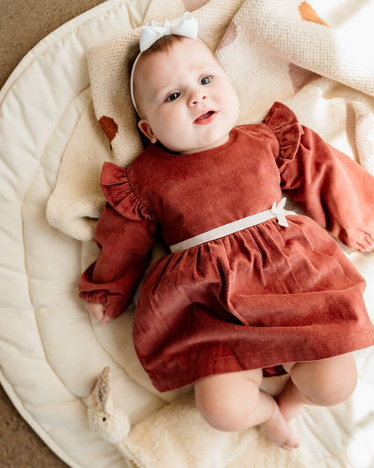 Amber Velvet Baby Dress & Bloomer Set (Organic Cotton): Terracotta / 12-18M