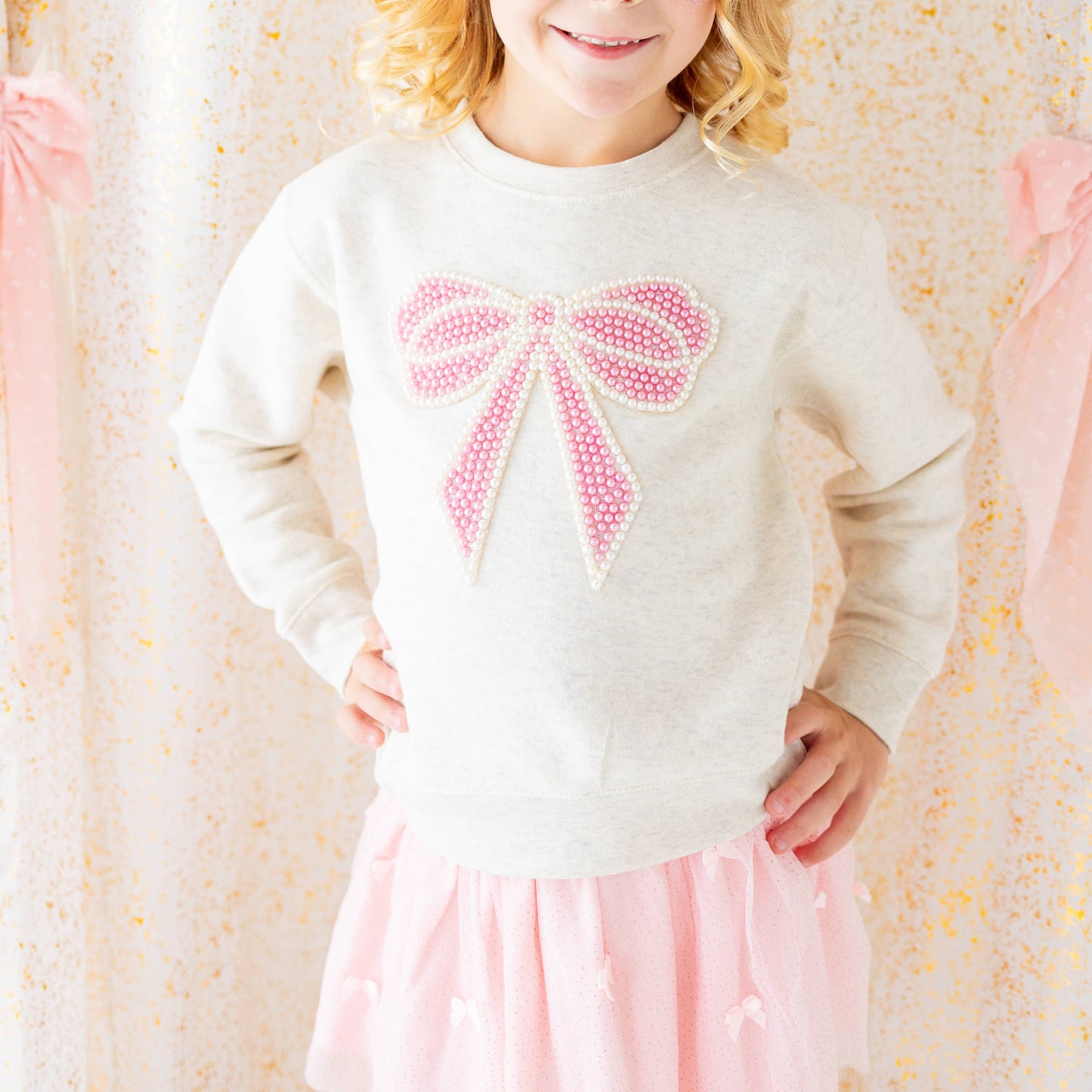 Pearl Bow Patch Sweatshirt - Kids Boutique Clothing: 5/6