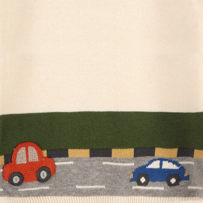 Cars Jacquard Knit Baby Raglan Sweater (Organic Cotton): Natural