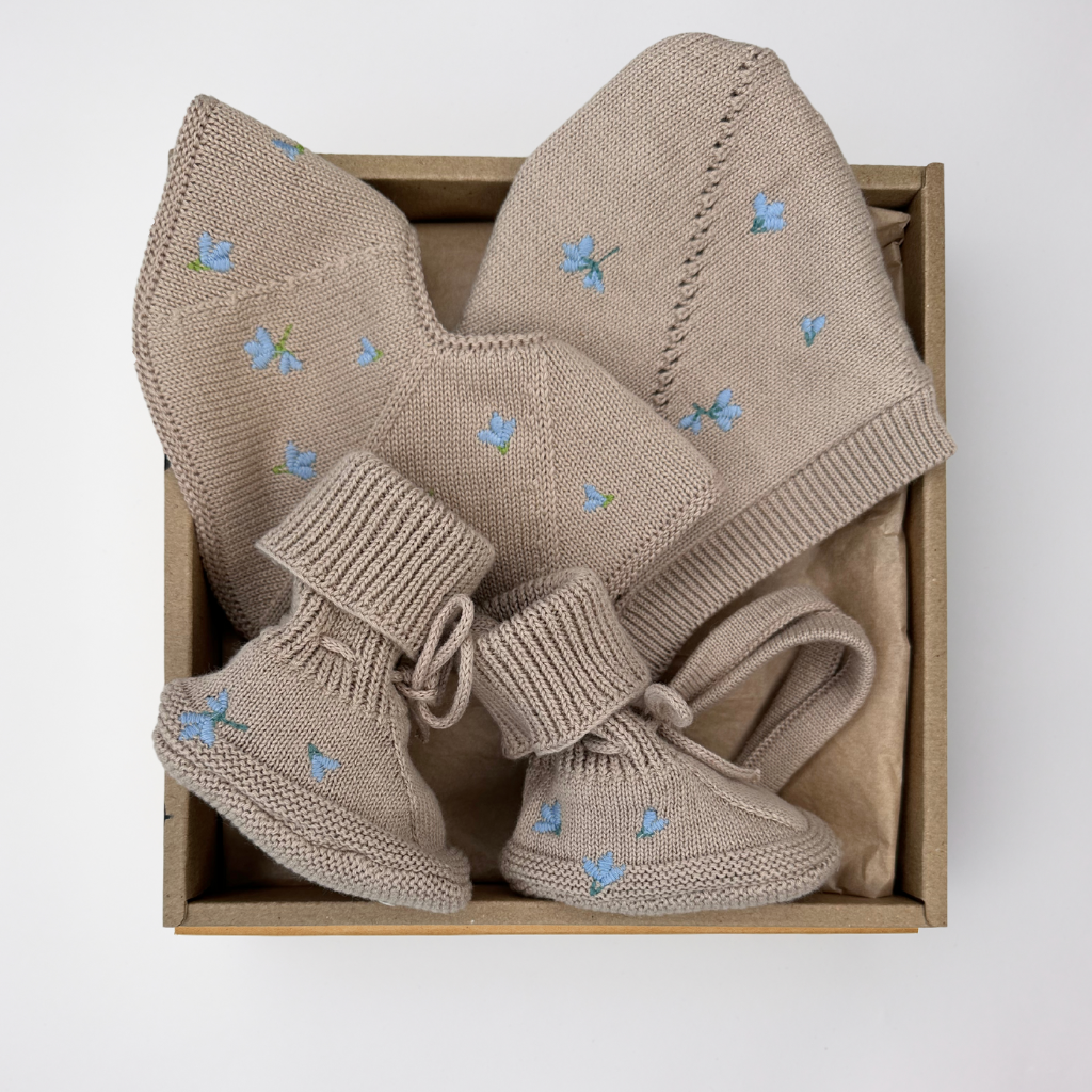 Embroidered Box -  Blueberry on Khaki