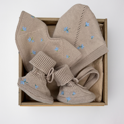 Embroidered Box -  Blueberry on Khaki