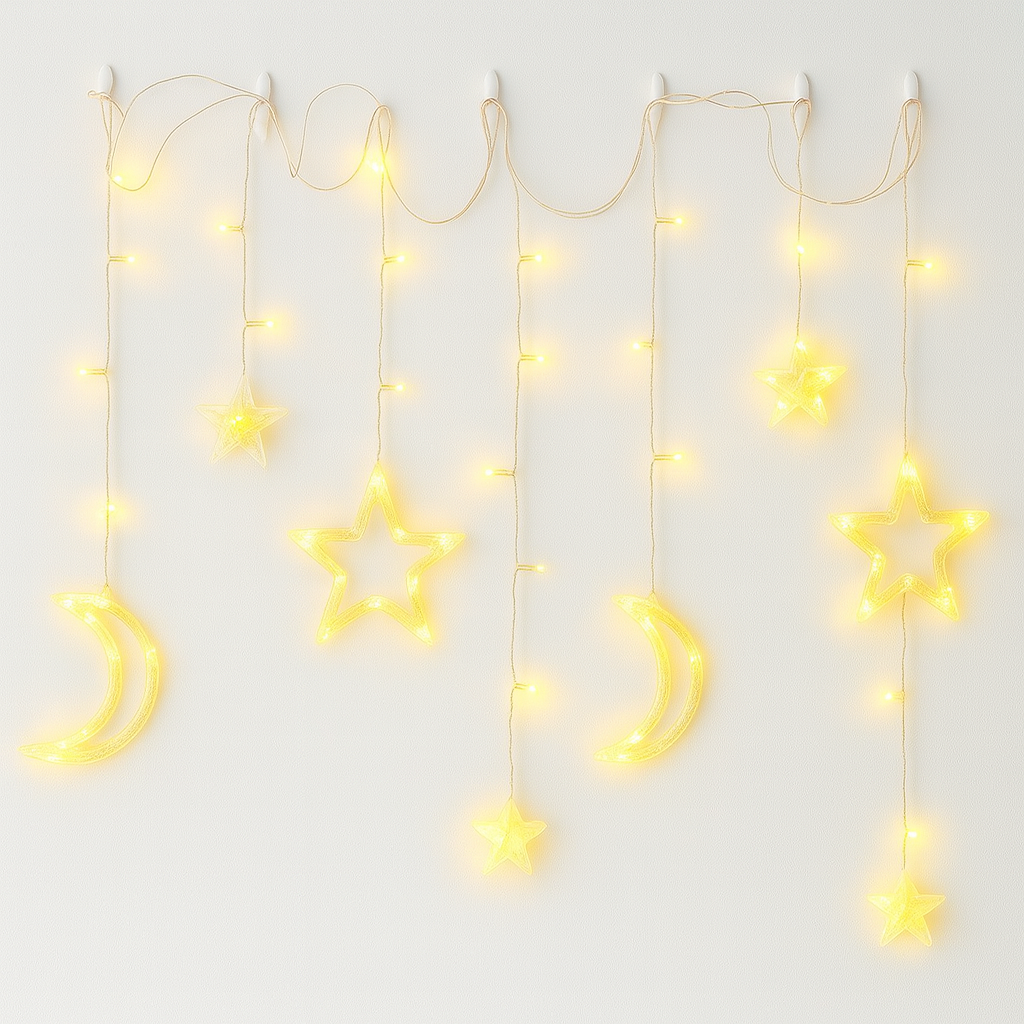 11.5ft Solar Moon Star String Light Warm Color Curtain Garde