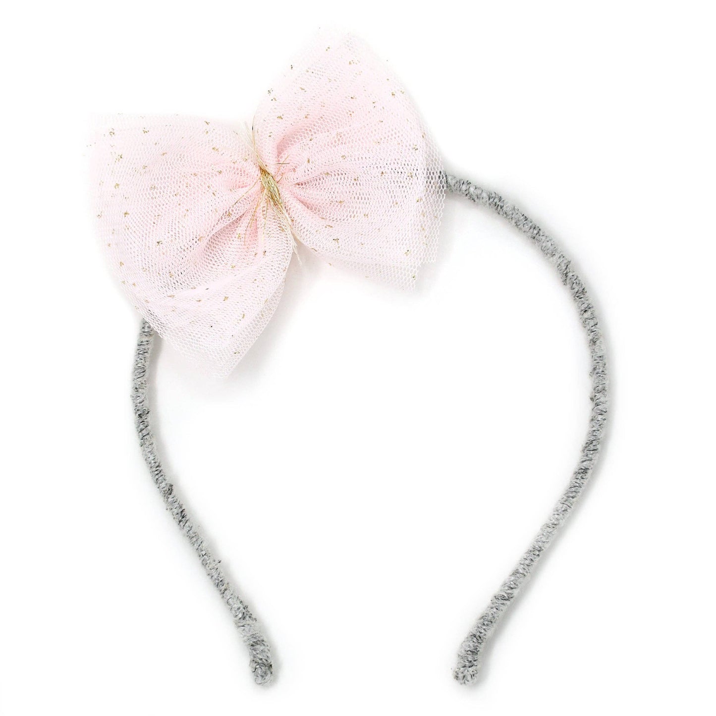 Lt Pink/Gold Glinda Bow Yarn Headband: Heather Gray / One size
