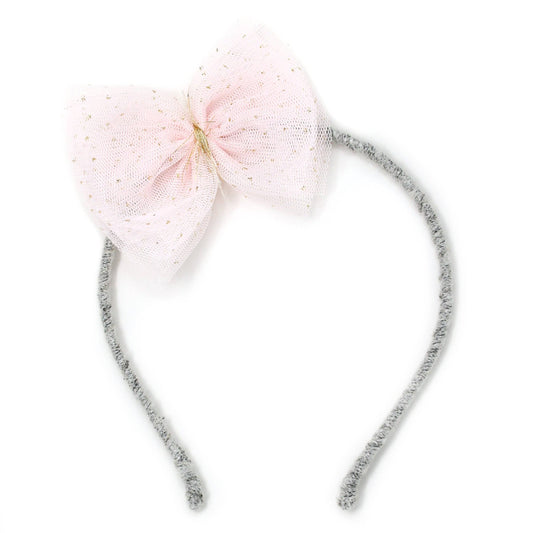 Lt Pink/Gold Glinda Bow Yarn Headband: Heather Gray / One size